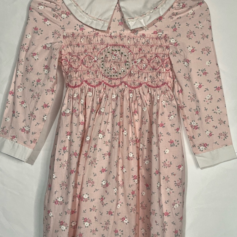Vintage Polly Flinders Floral Pink Smocked Dress